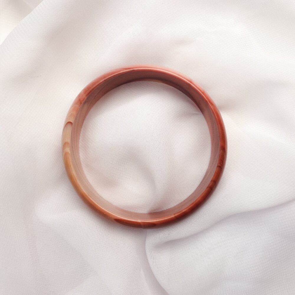 Solid Gemstone Carved Striped Pattern Pink Orange… - image 8